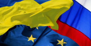 Banderas de Rusia, Ucrania y de la UE