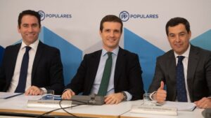 Pablo Casado, Teodoro García y Juanma Moreno