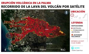 Mapa del recorrido de la lava en el volcán de La Palma por satélite - EPDATA