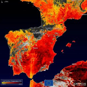 Sentinel-3 detecta el calor extremo en España y Francia. / UE-Copernicus Sentinel-3 imagery